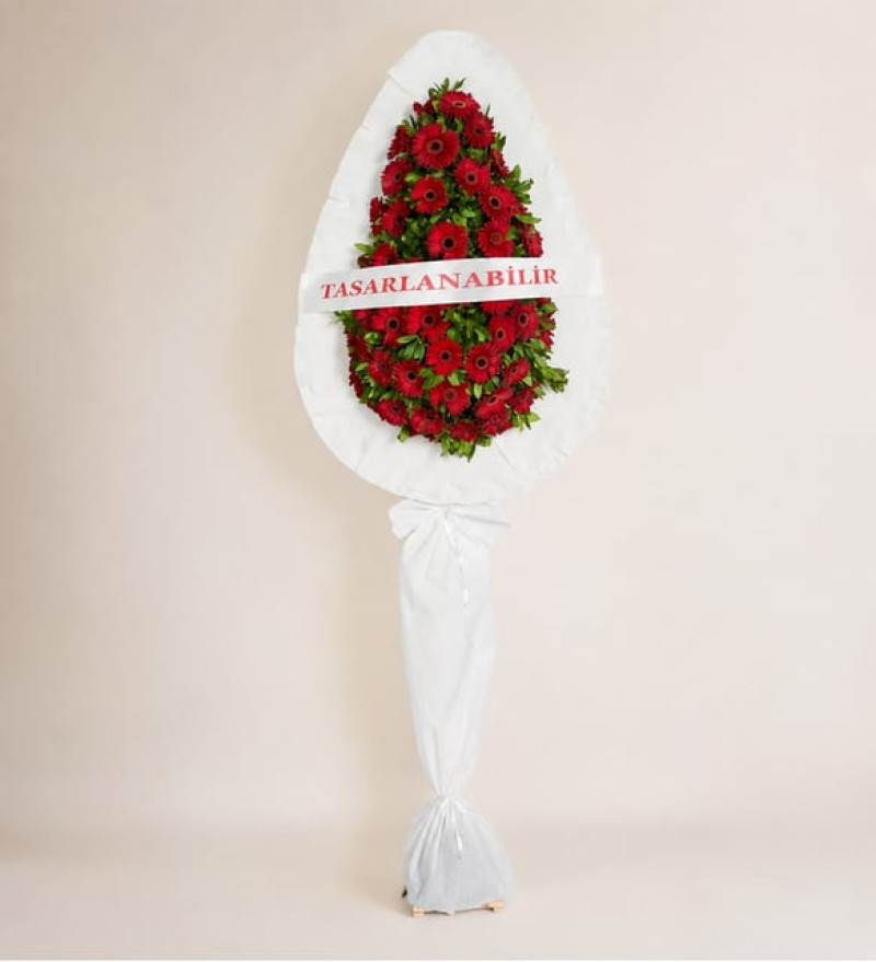 Tek Katlı Kırmızı Gerbera Çiçekleri Çelenk