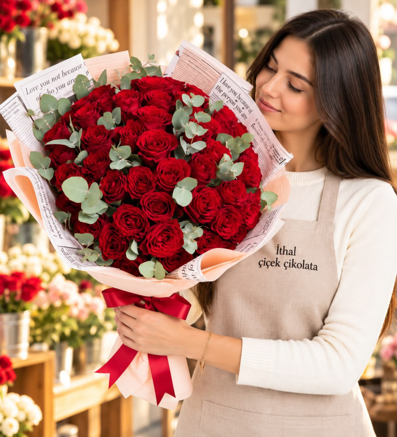 50 Kırmızı Gül Çiçek Demeti