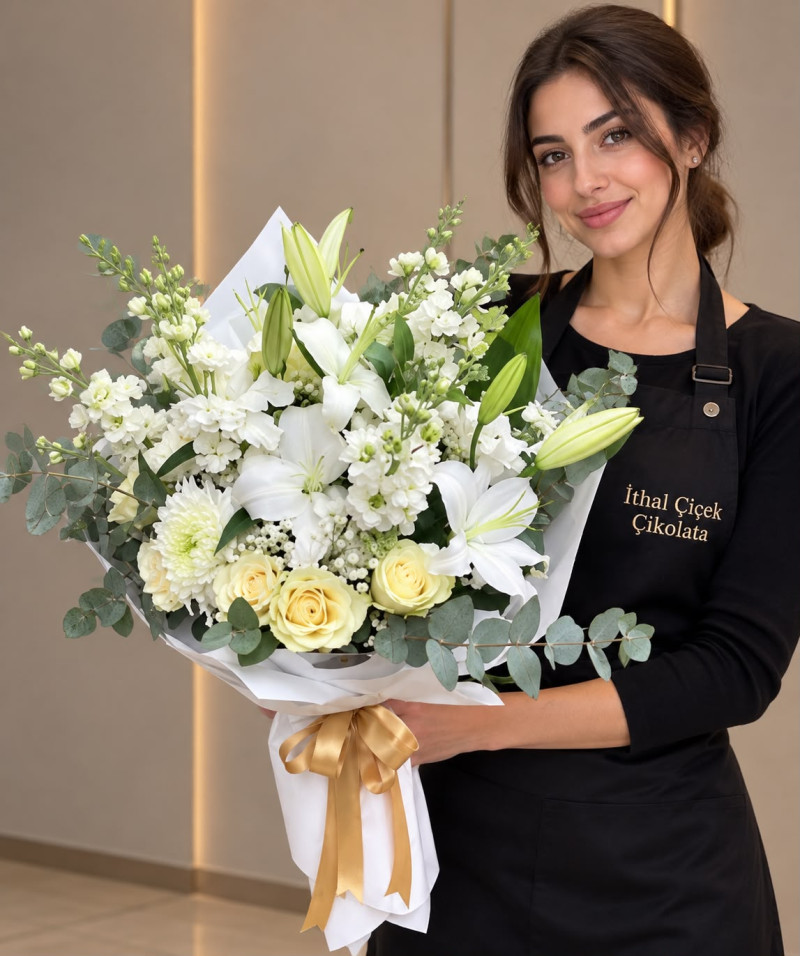 beyaz gül ve beyaz lilyum